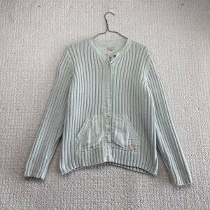 Terre Mer Voyage Ribbed Knit Button Up Cardigan Jacket Faded Powder Blue Sz 44